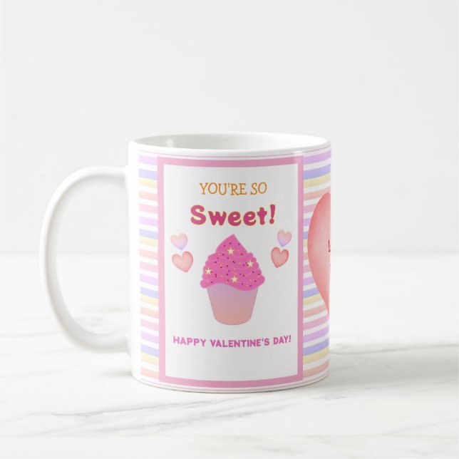 Sweet Heart Pink Cupcakes Stripes Valentine's Day Coffee Mug (Left)