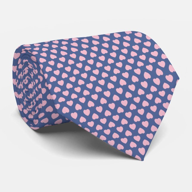Sweet Heart Pink on Navy Blue Ground Neck Tie (Rolled)