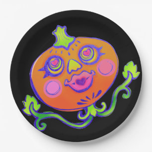 Sweet Heart Pumpkin Halloween Decor Paper Plates