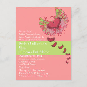 Sweet Heart Raspberry & Lime Wedding Invitation Postcard
