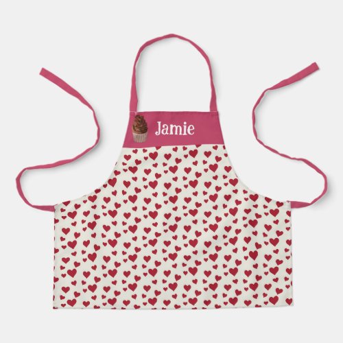 Sweet Heart Red Pink Happy Custom Cupcake Kids Apron