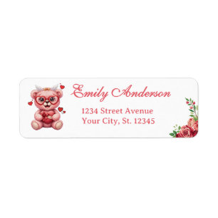 Sweet Heart Teddy Bear Pink Baby Shower Label