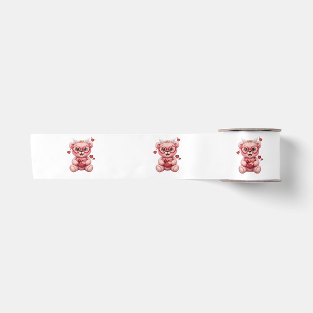 Sweet Heart Teddy Bear Pink Baby Shower  Satin Ribbon (Front)