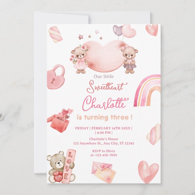 Sweet heart Valentine  Birthday Party  Invitation (Front)