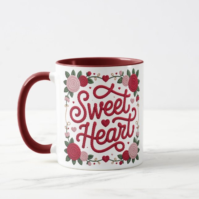 Sweet Heart Valentine Design • Cozy Yarn Script wi Mug (Left)