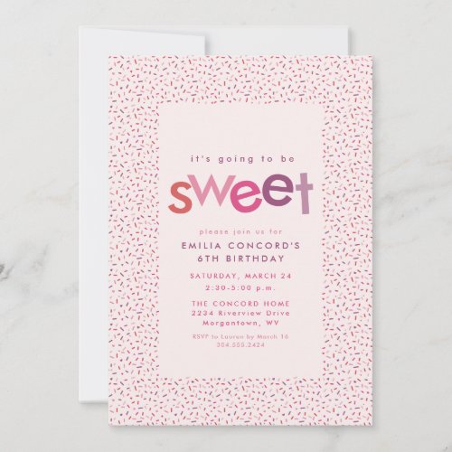 Sweet hearts and sprinkles pink birthday party announcement
