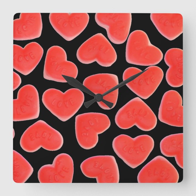 Sweet Hearts Black clock square (Front)