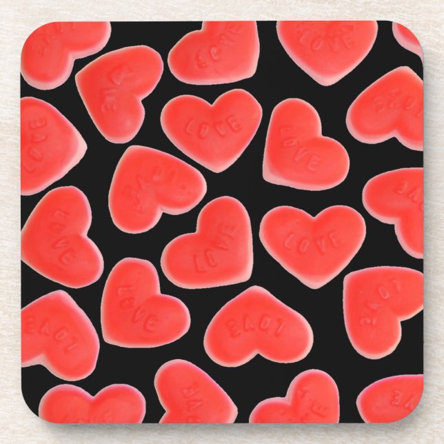 Sweet Hearts Black cork coaster set (Front)