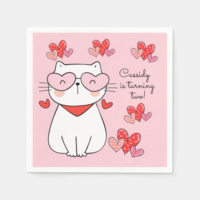 Sweet Hearts Kitten, Are You Kitten Me Birthday  Napkins (Front)
