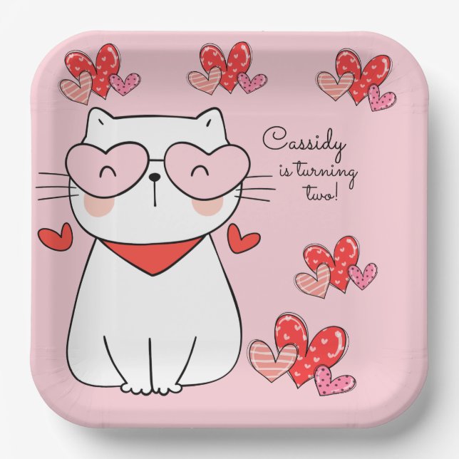 Sweet Hearts Kitten, Are You Kitten Me Birthday  Paper Plates (Front)