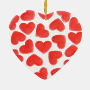 Sweet Hearts 'Name & Date' heart red back Ceramic Ornament