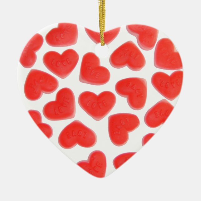 Sweet Hearts 'Name & Date' heart red back Ceramic Ornament (Front)