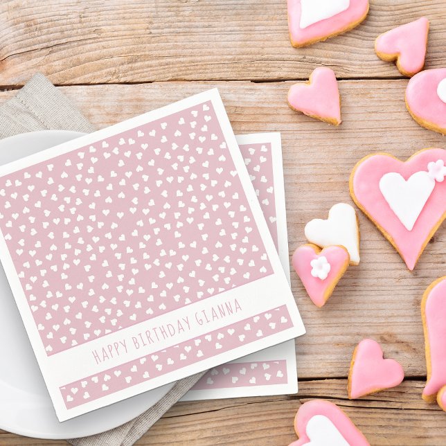 Sweet Hearts Personalized Pink Birthday Party Napkins (Party Napkins - from my Car and Balloons Valentine Birthday Collection)