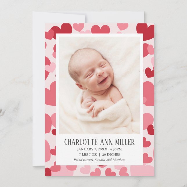 Sweet Hearts Photo Birth Announcement | Valentine  (Front)