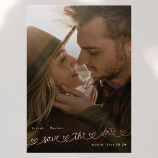 Sweet Hearts Photo Wedding Save The date Rose Gold Foil Invitation