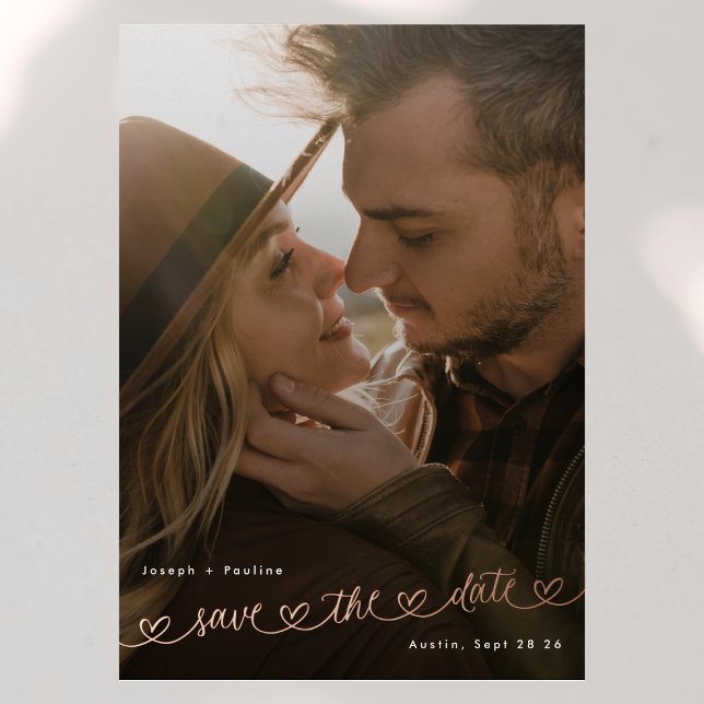 Sweet Hearts Photo Wedding Save The date Rose Gold Foil Invitation (Creator Uploaded)