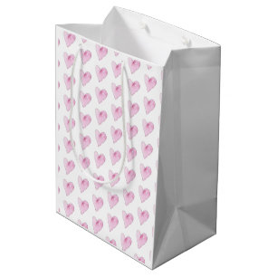 Sweet Hearts Pink Watercolor Art Love Fun Medium Gift Bag