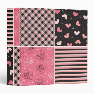 Sweet Hearts Plaid Pink Black Pattern Binder