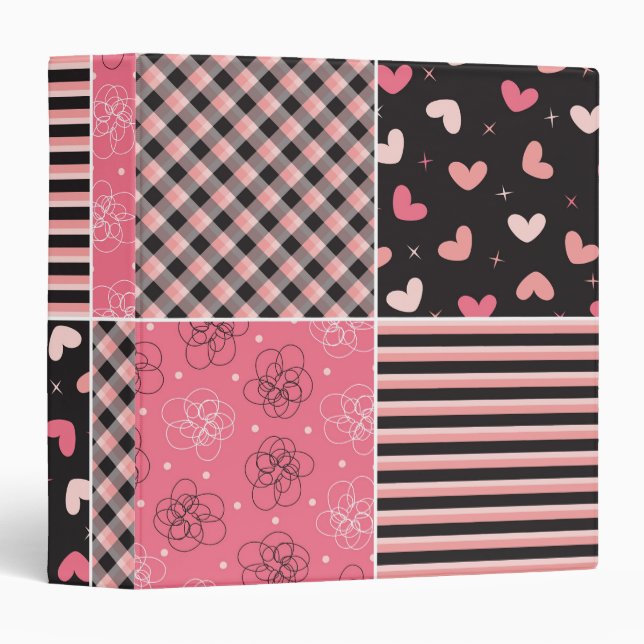 Sweet Hearts Plaid Pink Black Pattern Binder (Front/Spine)