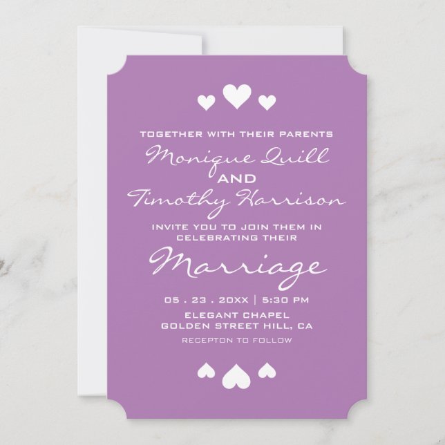 Sweet Hearts Soft Purple Wedding Invitation (Front)