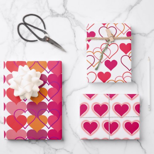 Sweet Hearts Wrapping Paper Flat Sheet Set of 3