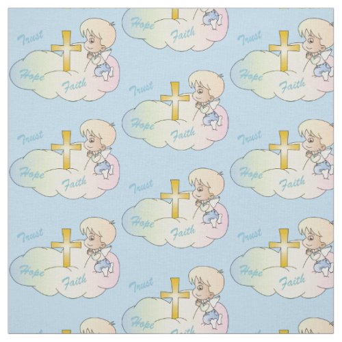 Sweet Heaven Praying Angel Baby Boy Fabric