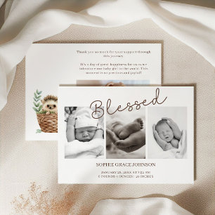 Sweet Hedgehog Blessed Baby Photo Announcement