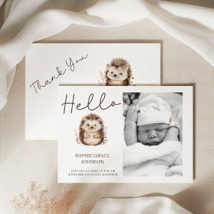 Sweet Hedgehog Hello Baby Photo Announcement