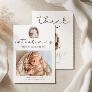 Sweet Hedgehog Introducing Baby Photo Announcement