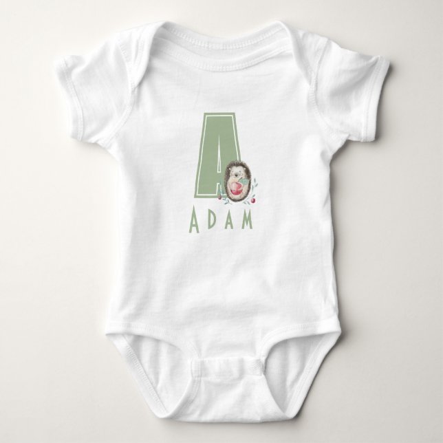 Sweet hedgehog Personalized Letter A Baby Bodysuit (Front)