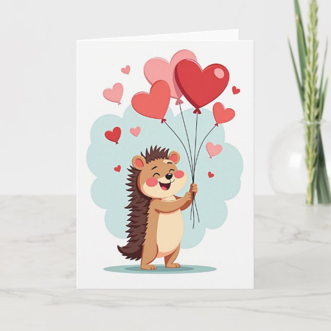 Sweet Hedgehog Valentine Love Card (Front)