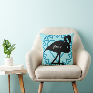 Sweet Heqrt Circle Flamingo Teal Aqua Throw Pillow