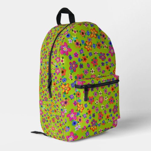 Sweet Hippie Chic Boho Style Flowers on Peridot Printed Backpack