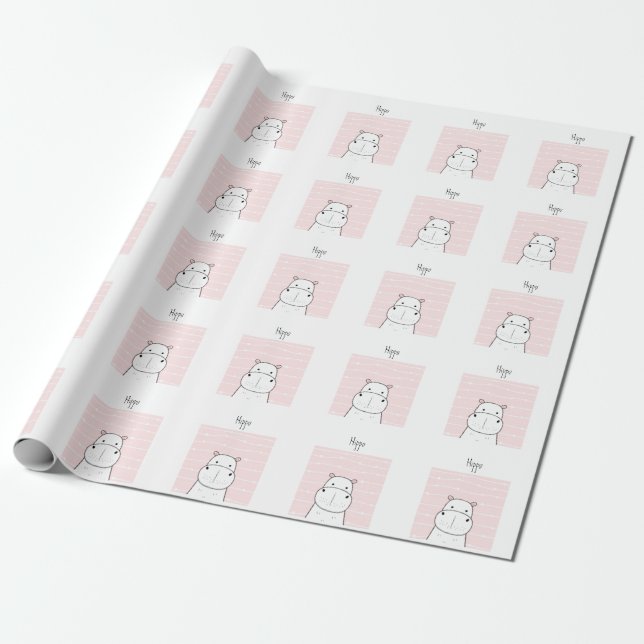 Sweet Hippo Wrapping Paper (Unrolled)