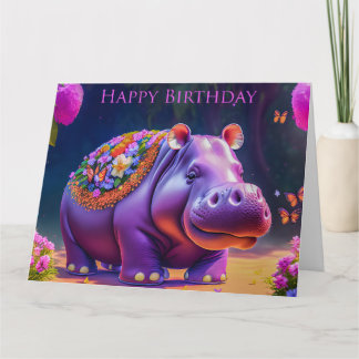 Sweet hippopotamus for a birthday card
