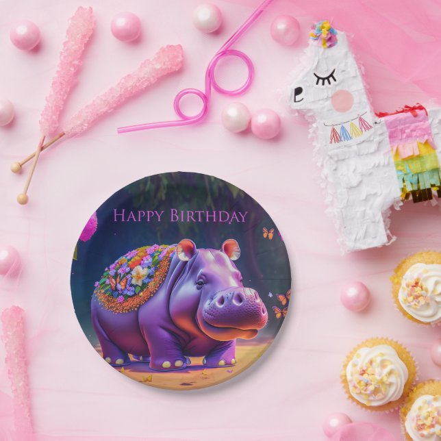 Sweet hippopotamus for a birthday paper plates (Party)