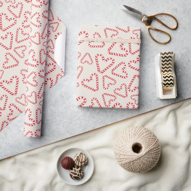 Sweet Holiday Candy Cane Hearts Christmas Seamless Wrapping Paper (Crafts)