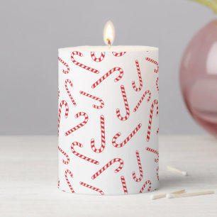 Sweet Holiday Candy Canes Red and White Christmas Pillar Candle
