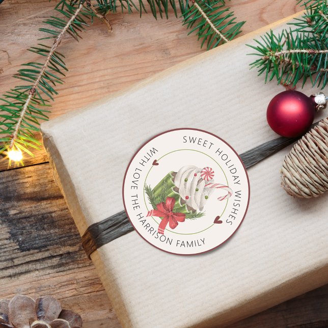 Sweet Holiday Cupcake Personalized Classic Round Sticker (Sweet Holiday Cupcake Personalized Classic Round Sticker)