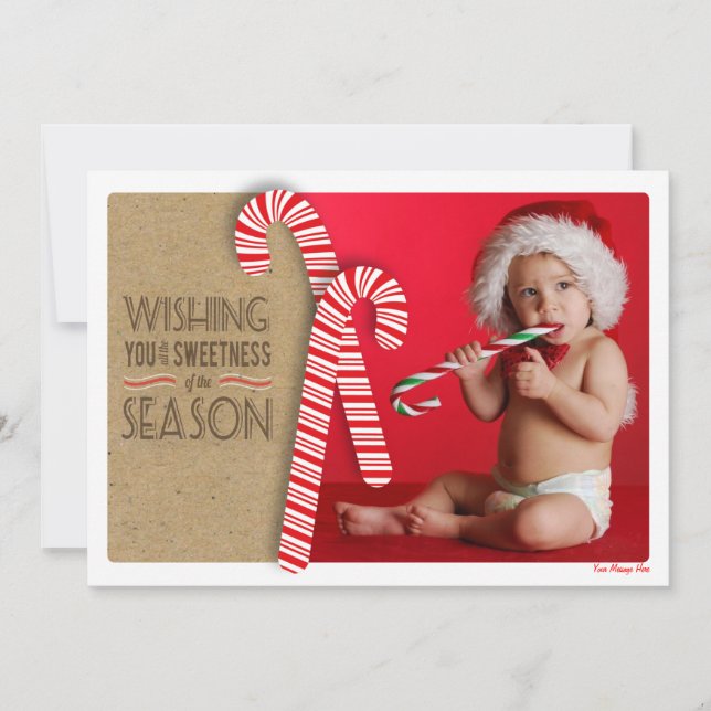 Sweet Holiday Photo Card with Cute Candy Canes (Front)