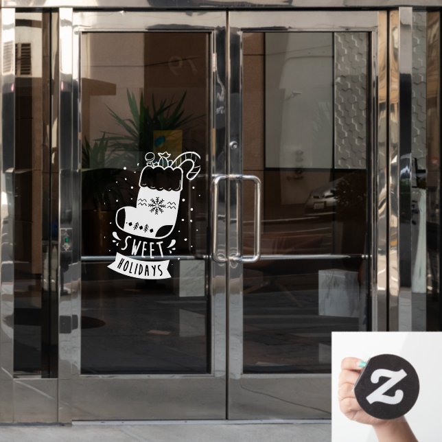 Sweet Holidays Christmas Full Stocking White  Window Cling (Office Door)