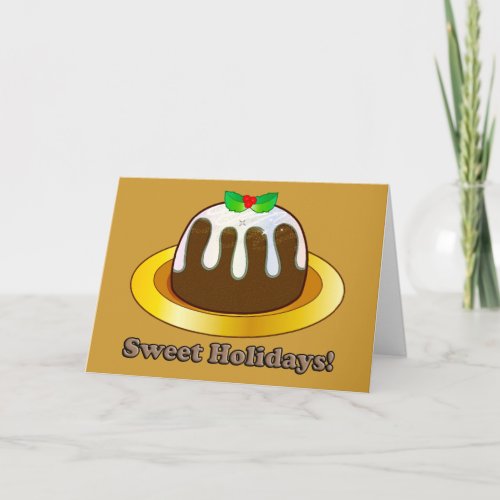 Sweet Holidays with Figgy Pudding on Gold Holiday Card