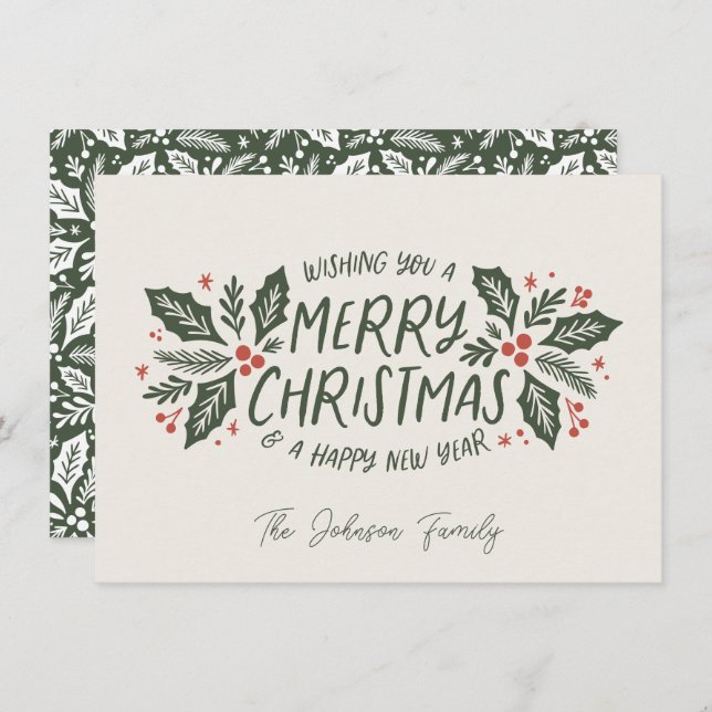 Sweet Holly Berry Christmas Evergreen Non-Photo Holiday Card (Front/Back)