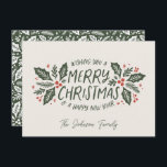 Sweet Holly Berry Christmas Evergreen Non-Photo Holiday Card<br><div class="desc">This festive and chic holiday photo card features original hand-drawn winter foliage with sweet styled typography with vintage vibes.</div>