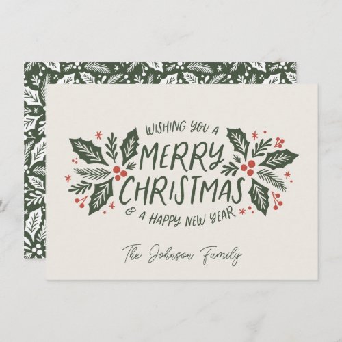 Sweet Holly Berry Christmas Evergreen Non_Photo Holiday Card