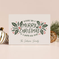 Sweet Holly Berry Vintage Non-Photo Christmas Holiday Card