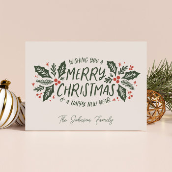 Sweet Holly Berry Vintage Non-photo Christmas  Holiday Card by NBpaperco at Zazzle