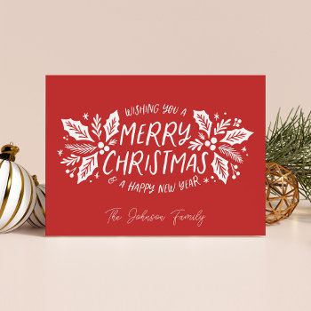 Sweet Holly Greenery Christmas Red Holiday Card by NBpaperco at Zazzle