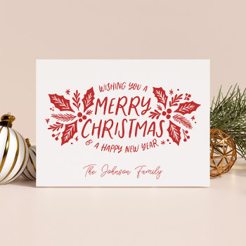 Sweet Holly Greenery Christmas Red Holiday Card by NBpaperco at Zazzle