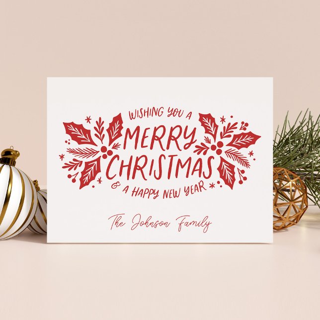 Sweet Holly Greenery Christmas Red Holiday Card (Creator Uploaded)